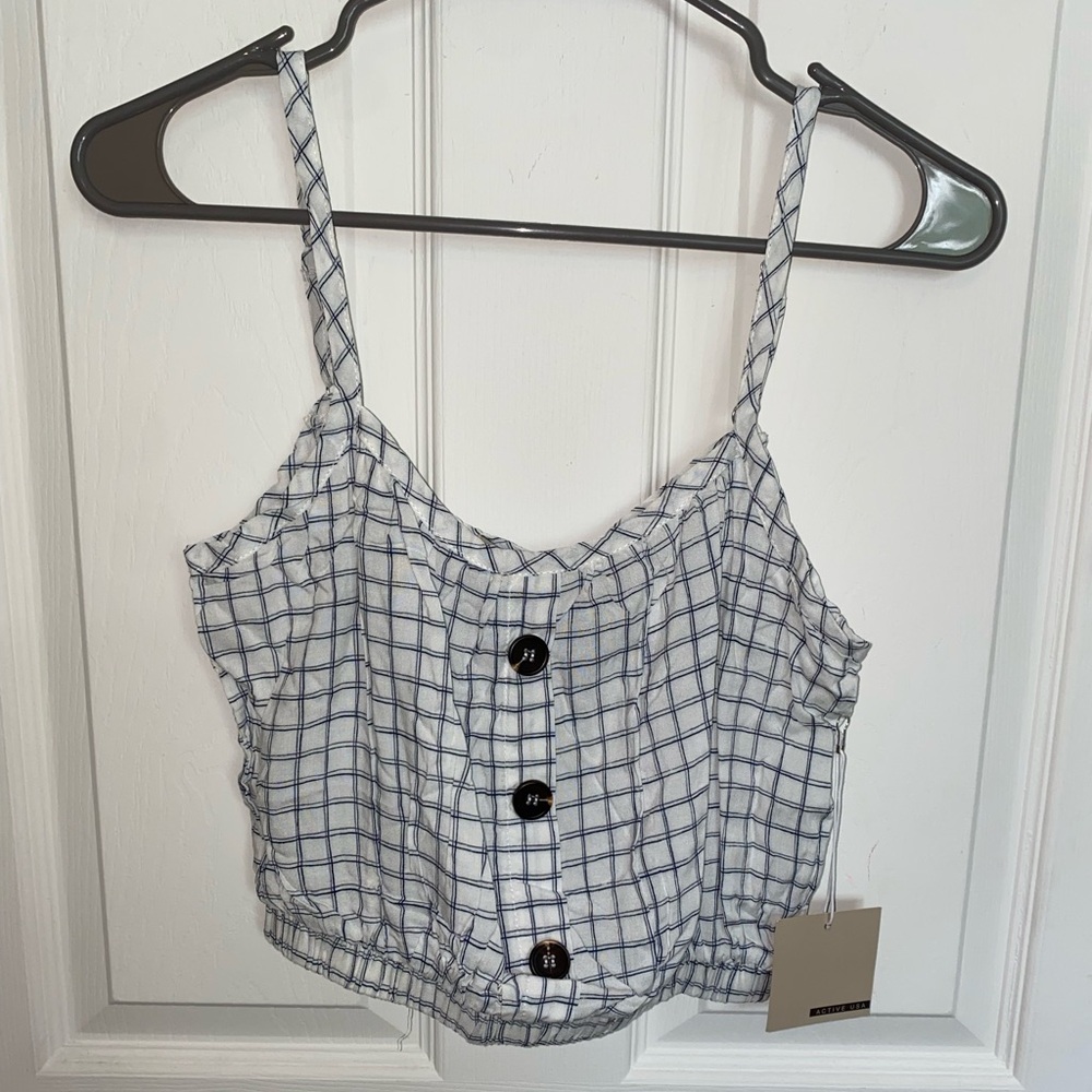 Active USA Blue, Black and White Crop Top